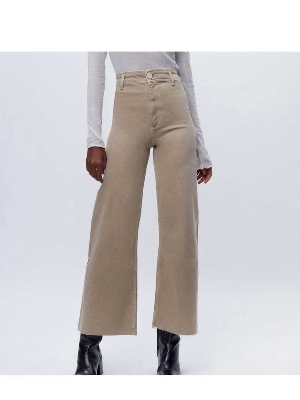 Zara High-Rise Wide Leg Jeans in Taupe